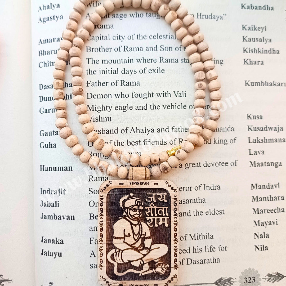 Hanuman Pure Tulsi Mala, crafted with sacred Tulsi beads, perfect for chanting and meditation, dedicated to Lord Hanuman, enhancing spiritual practice and devotion.