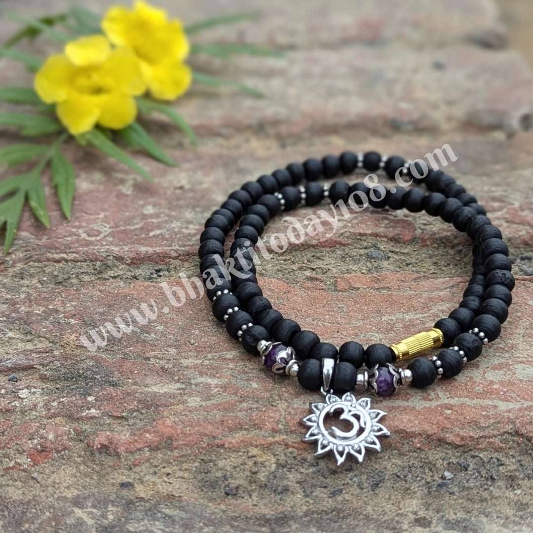 Silver Tulasi Mala With Om Locket