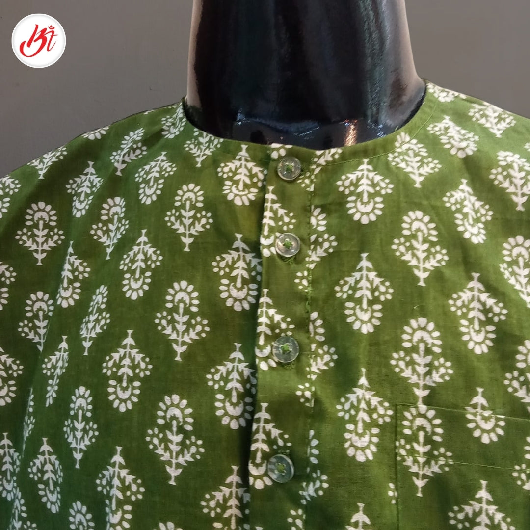 Cotton Printed Green Kurta