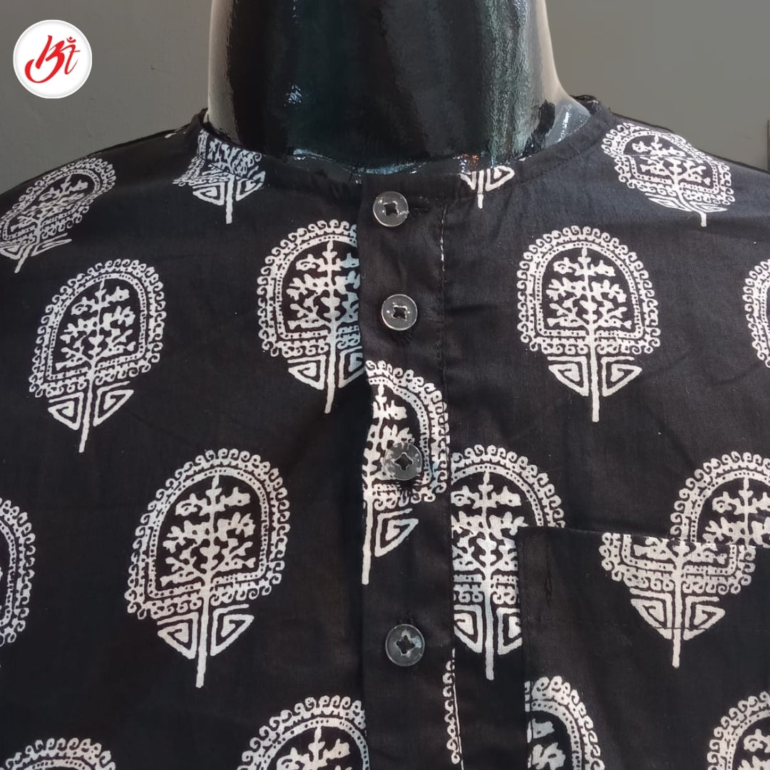 Cotton Printed Black Kurta