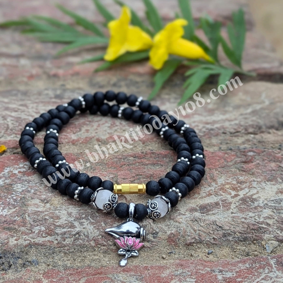 Divine Black Silver Tulasi Mala with Locket