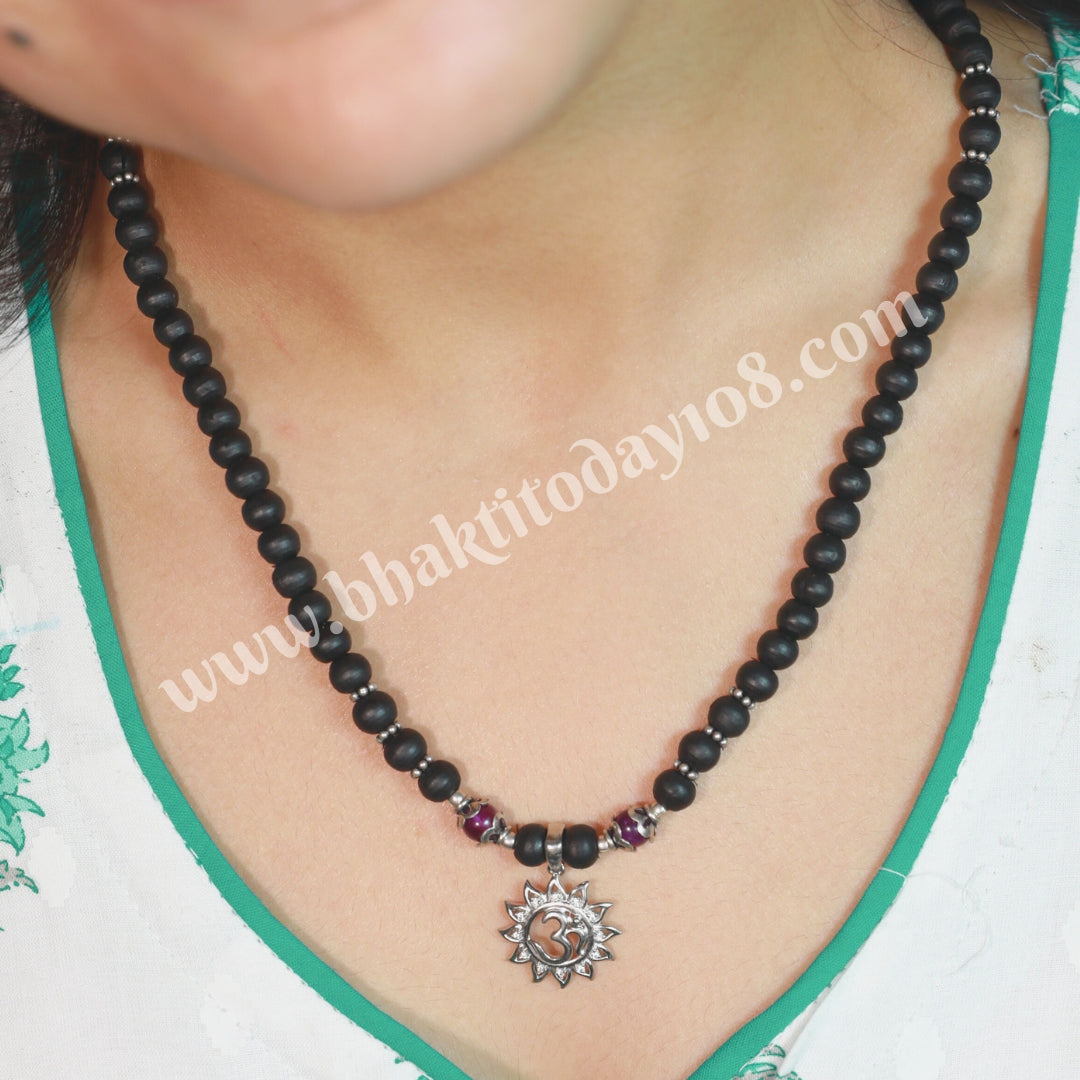 Silver Tulasi Mala With Om Locket