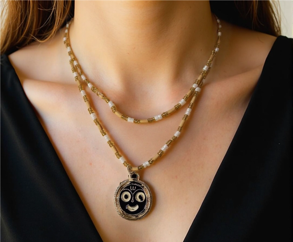 2-Round Pure Tulasi Kanthi Mala with Golden Beads & Jagannatha Locket