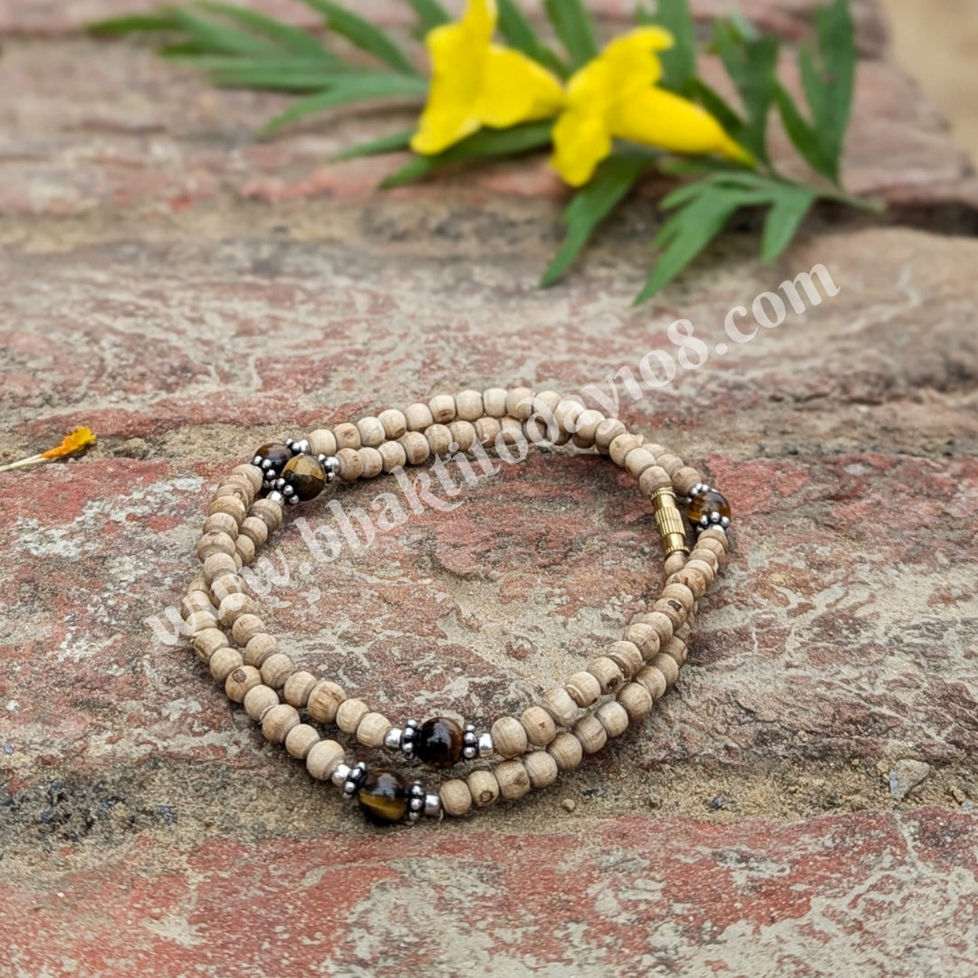 Silver Tulasi Mala with Protective Tiger Eye Stones