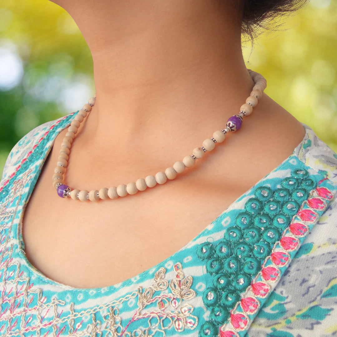 Silver Tulasi Mala with Amethyst