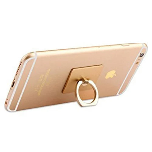 A 360° rotating phone ring holder attached to the back of a smartphone, offering a secure grip and functioning as a stand for hands-free use. Compatible with all smartphone models.