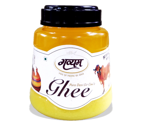 Pure Desi Gir Cow Ghee in 1 litre jar – ghee made from grass-fed Gir cow milk using traditional method.